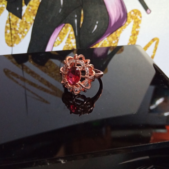 Ruby Diamond Baguette 18k Rose Gold Ring - Picture 5 of 8